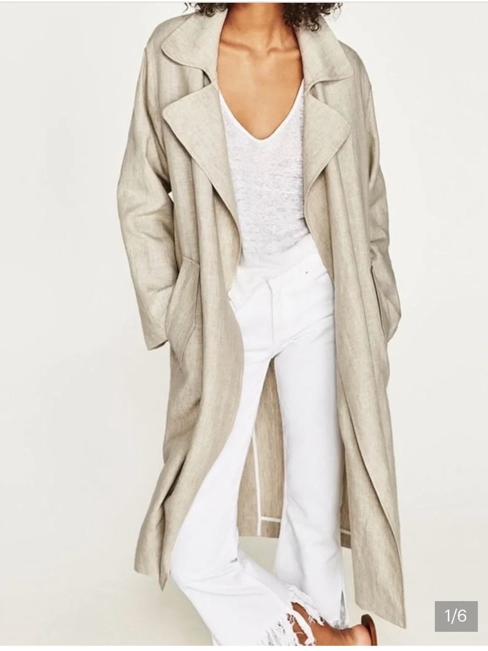 Zara Light Beige Linen Longline Trench Coat